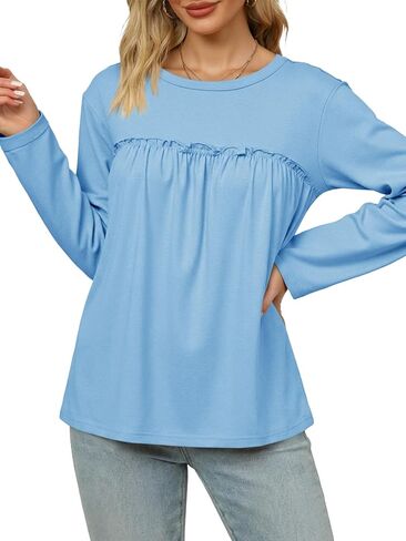 جرس CICY WOMENS BABYDOLL TUNIC TUNIC TUPS مطاط طويل الأكمام الطاقم القمصان PEPLUM PEPLUM in Kuwait