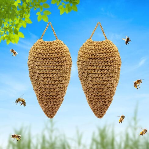 2 Pack Large Crochet Wasp Nest Decoys, Hanging Wasp Deterrent for Wasps Hornets, Wasp Nest Decoy Wasp Deterrent for Outdoor Hanging Crochet Wasp Nest Decoration (Khaki Yellow) in Saudi Arabia