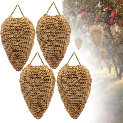 2 Pack Large Crochet Wasp Nest Decoys, Hanging Wasp Deterrent for Wasps Hornets, Wasp Nest Decoy Wasp Deterrent for Outdoor Hanging Crochet Wasp Nest Decoration (Khaki Yellow) in Saudi Arabia