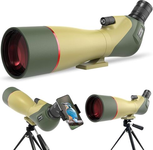 WOSPORTS 25-75x85 Spotting Scopes with Tripod, Carrying Bag, Phone Adapter, HD BAK4 Porro Prism, Waterproof Spotter Scope for Hunting, Target Shooting, Bird Watching, Wildlife Viewing, Dark Green in Kuwait
