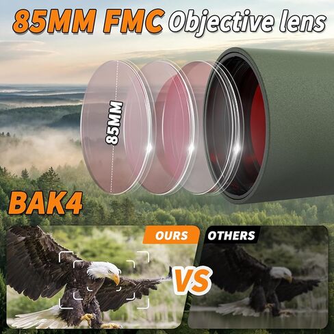 WOSPORTS 25-75x85 Spotting Scopes with Tripod, Carrying Bag, Phone Adapter, HD BAK4 Porro Prism, Waterproof Spotter Scope for Hunting, Target Shooting, Bird Watching, Wildlife Viewing, Dark Green in Kuwait