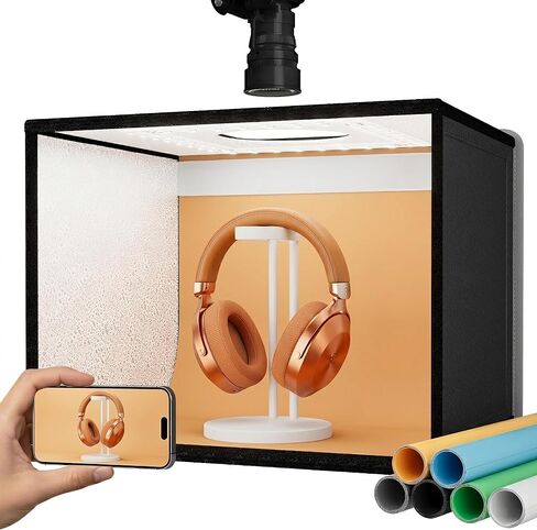 RALENO Light Box Photography، صندوق صور محمول مقاس 16 × 12 بوصة، مجموعة خيمة التصوير (CRI>95 | 112 LED | سطوع قابل للتعديل 24 وات | 6 خلفيات) للمنتج والساعات ومستحضرات التجميل in Kuwait