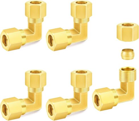 ChillWaves Brass Compression Tube Fitting, 3/8" OD x 3/8" OD 90 Degree Elbow Compression Union Connector(5-PACK) in Saudi Arabia