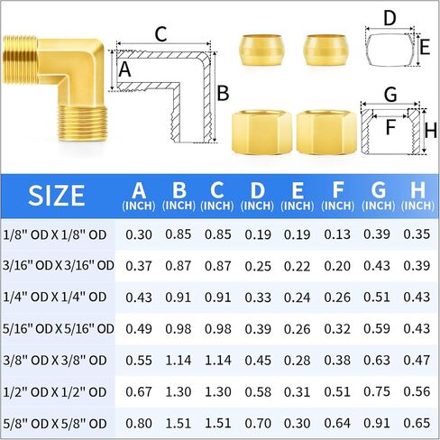 ChillWaves Brass Compression Tube Fitting, 3/8" OD x 3/8" OD 90 Degree Elbow Compression Union Connector(5-PACK) in Saudi Arabia