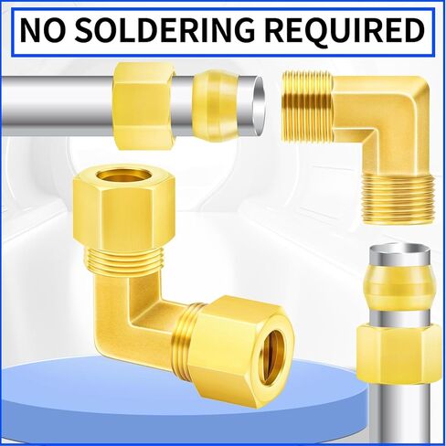 ChillWaves Brass Compression Tube Fitting, 3/8" OD x 3/8" OD 90 Degree Elbow Compression Union Connector(5-PACK) in Saudi Arabia