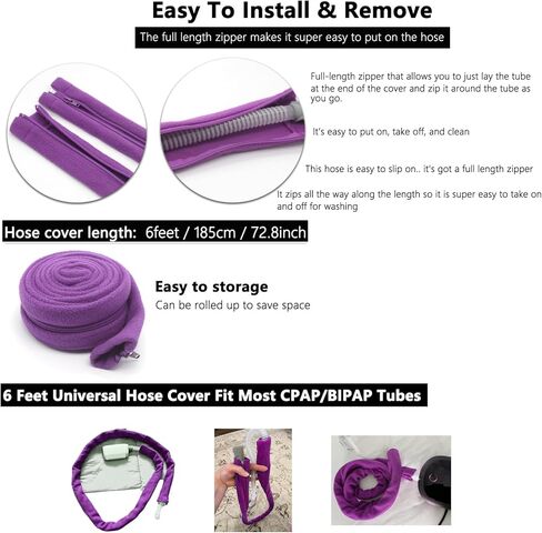 غطاء خرطوم CPAP بطول 6 أقدام، غلاف أنبوبي ناعم، يمنع المطر بشكل مريح وآمن (أرجواني، 6 أقدام) in Kuwait