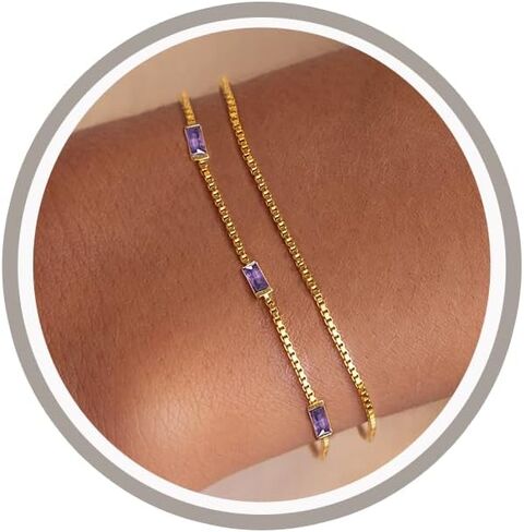WEDDINEN Birthstone Bracelets for Women, 14K Gold Plated Dainty Double Layers Stackable Blue Green May Emerald Adiustable Friendship Bracelets Jewelry Gifts for Mom Best Friend in Kuwait