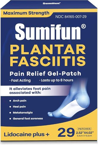 Sumifun Plantar Fasciitis Pain Patches, 4% Lidocaine Plus 1% Menthol, Maximum Strength 8-Hour Lidocaine Patches for Heel & Foot Pain Relief, Sprains, Strains & Bruises (6x10cm, 29 Counts) in Saudi Arabia