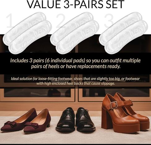 KAPS Heel Grips 3 Pairs - Gel Heel Cushions for Men & Women, Anti-Slip Shoe Inserts for High Heels, Dress Shoes & Flats, Prevents Blisters, European Quality (3 Gel Heel Grips) in Saudi Arabia