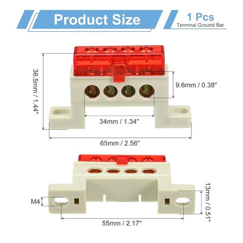 MECCANIXITY Terminal Ground Bar, 4 Positions Screw Brass Terminal Bus Bar, 7x11mm Ground Block for Electrical Equipment, Distribution Box, Red in Saudi Arabia