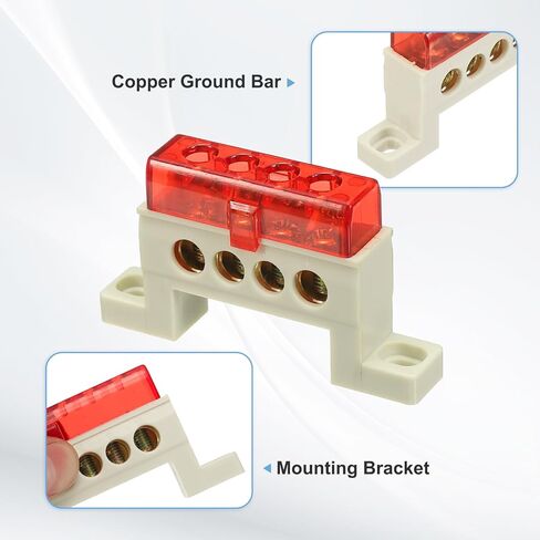 MECCANIXITY Terminal Ground Bar, 4 Positions Screw Brass Terminal Bus Bar, 7x11mm Ground Block for Electrical Equipment, Distribution Box, Red in Saudi Arabia