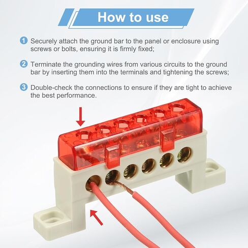 MECCANIXITY Terminal Ground Bar, 4 Positions Screw Brass Terminal Bus Bar, 7x11mm Ground Block for Electrical Equipment, Distribution Box, Red in Saudi Arabia