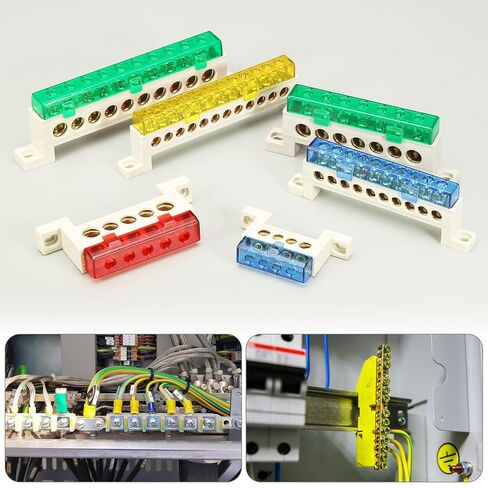 MECCANIXITY Terminal Ground Bar, 4 Positions Screw Brass Terminal Bus Bar, 7x11mm Ground Block for Electrical Equipment, Distribution Box, Red in Saudi Arabia