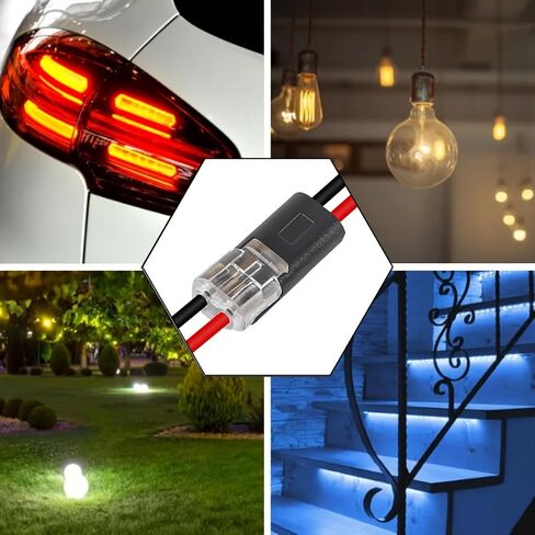 2-Pin LED موصلات سريعة 100 قطعة قفل مشبك توصيل مع وصلات معدنية مدمجة سلك منخفض الجهد للإضاءة DIY، 20 قطعة in Saudi Arabia