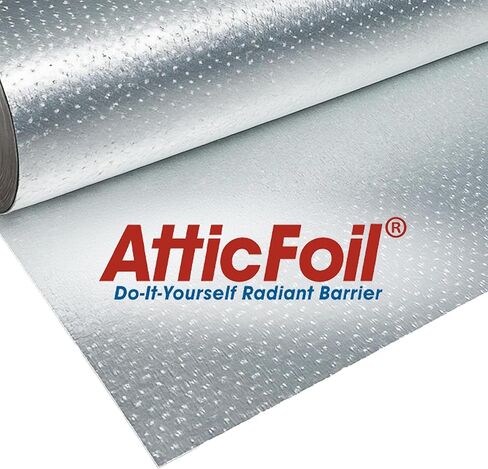 AtticFoilㅤ - حاجز العلية المشع الأصلي - عرض 48 بوصة / 1000 قدم مربع، عزل رقائق الألومنيوم النقي المثقوب/القابل للتنفس على الوجهين + شريط مجاني، كتل 97٪ حرارة مشعة (لفة 1000 قدم مربع) in Kuwait