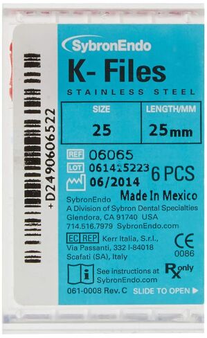 6065 Endo Hand K-File, 0.02 mm Taper, 25 mm Length, Stainless Steel, #25 Tip Size, Red (Pack of 6) in Saudi Arabia