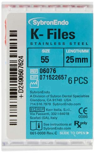 6076 Endo Hand K-File، مستدق 0.02 مم، طول 25 مم، من الفولاذ المقاوم للصدأ، مقاس 55 طرف، أحمر (عبوة من 6 قطع) in Saudi Arabia