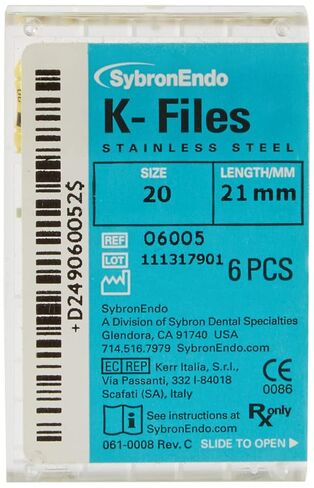 6005 Endo Hand K-File، مستدق 0.02 مم، طول 21 مم، من الفولاذ المقاوم للصدأ، مقاس طرف #20، أصفر (عبوة من 6 قطع) in Saudi Arabia