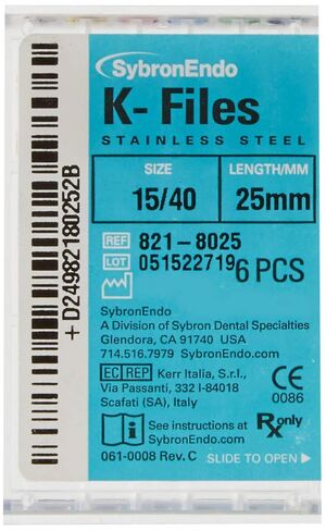 821-8025 Endo Hand K-File، مستدق 0.02 مم، طول 25 مم، فولاذ مقاوم للصدأ، رقم 15-40 حجم الطرف، متنوع (عبوة من 6 قطع) in Saudi Arabia