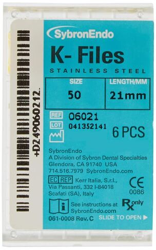 6021 Endo Hand K-File, 0.02 mm Taper, 21 mm Length, Stainless Steel, 50 Tip Size, Yellow (Pack of 6) in Saudi Arabia