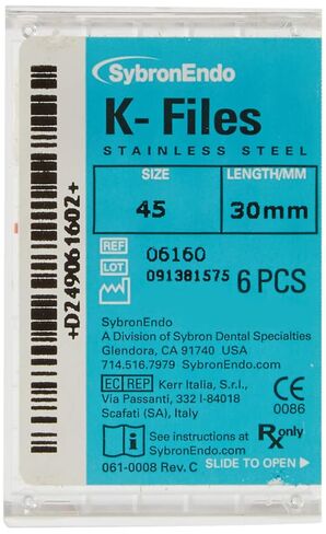 6160 Endo Hand K-File، مستدق 0.02 مم، طول 30 مم، من الفولاذ المقاوم للصدأ، مقاس طرف #45، أبيض (عبوة من 6 قطع) in Saudi Arabia
