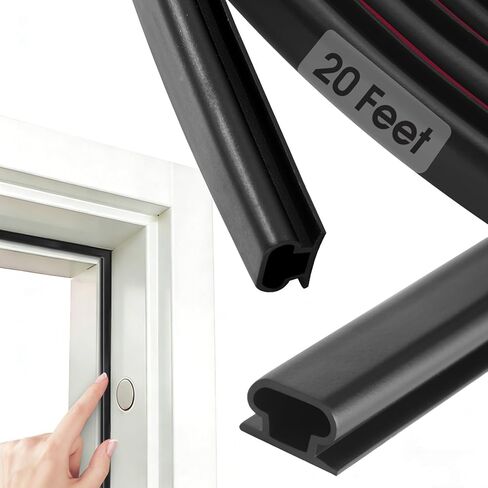 D-Shaped Self Adhesive Door Weather Stripping, Door Seal Strip for Door Frame Window & Garage Door, 20Ft Black (3/8" W × 1/4" T) Soundproof Draft Stopper for Dust Blocking & Energy Saving in Saudi Arabia