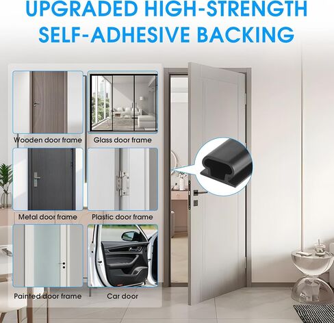 D-Shaped Self Adhesive Door Weather Stripping, Door Seal Strip for Door Frame Window & Garage Door, 20Ft Black (3/8" W × 1/4" T) Soundproof Draft Stopper for Dust Blocking & Energy Saving in Saudi Arabia