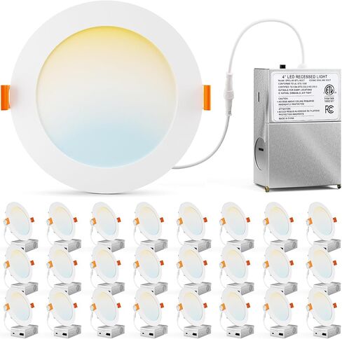 CHARKEE 24 حزمة 6 بوصات 5CCT مصابيح سقف LED رفيعة للغاية مع صندوق توصيل، 2700K-5000K، سطوع عالي 1050LM، إضاءة سفلية من الرقاقة غير القابلة للتعتيم، 12W Eqv 110W، ETL & Energy Star & FCC in Kuwait