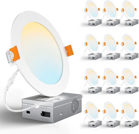 CHARKEE 24 Pack 6 Inch 5CCT Ultra-Thin LED Recessed Ceiling Light with Junction Box, 2700K-5000K, 1050LM High Brightness, Dimmable Canless Wafer Downlight,12W Eqv 110W, ETL & Energy Star & FCC in Saudi Arabia