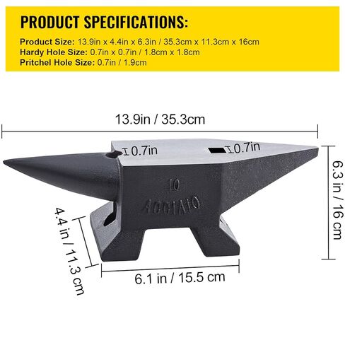 Happybuy Cast Iron Anvil, 22 Lbs/10kg, Large Countertop, Stable Base, High Hardness, for Shaping and Bending and Work, Black in Saudi Arabia