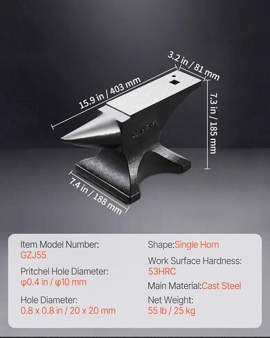 Happybuy Single Horn Anvil, 55lbs Cast Steel Anvil, High Hardness Rugged Round Horn Anvil for Blacksmiths, with Large Countertop and Stable Base, Metal Working Tool for Metal Bending in Saudi Arabia