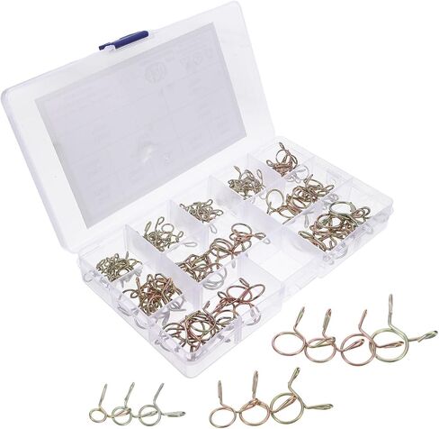 BESTYASH 120pcs Color Zinc-plated Spring Hose Clamps Set, Transmission Hose Fixing Clamps for Water Pipe Tubing, Metal Tube Clips Kit for Automotive and Industrial Use in Kuwait