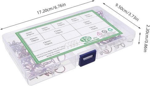 BESTYASH 120pcs Color Zinc-plated Spring Hose Clamps Set, Transmission Hose Fixing Clamps for Water Pipe Tubing, Metal Tube Clips Kit for Automotive and Industrial Use in Kuwait