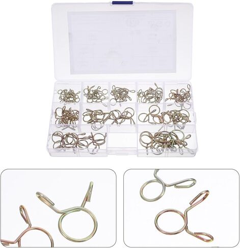 BESTYASH 120pcs Color Zinc-plated Spring Hose Clamps Set, Transmission Hose Fixing Clamps for Water Pipe Tubing, Metal Tube Clips Kit for Automotive and Industrial Use in Kuwait