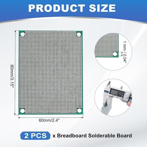 MECCANIXITY 2 قطعة لوح تجارب قابل للحام 80 مم × 60 مم لوحات PCB للدائرة الخضراء مزدوجة الجوانب مطلية بالقصدير لوحة نموذج PCB للنماذج الأولية للإلكترونيات، مشاريع الدوائر اليدوية in Saudi Arabia