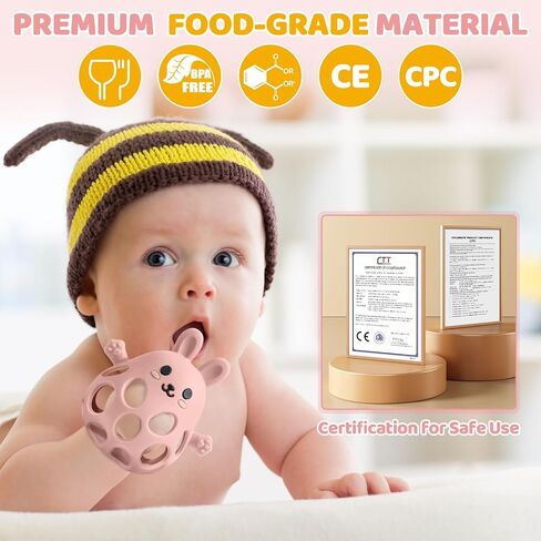 Orzbow Baby Teething Toys 3-6 Months, 2 in 1 Rattle & Hand Teethers for Teething Relief, Easy Grasp Teething Mittens for Babies 0-12 Months,Food Grade Silicone, Newborn Infant Toddler Gift, Pink in Kuwait