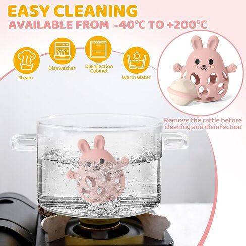 Orzbow Baby Teething Toys 3-6 Months, 2 in 1 Rattle & Hand Teethers for Teething Relief, Easy Grasp Teething Mittens for Babies 0-12 Months,Food Grade Silicone, Newborn Infant Toddler Gift, Pink in Kuwait