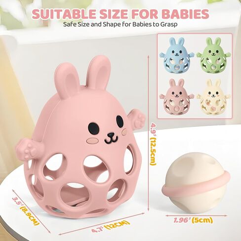 Orzbow Baby Teething Toys 3-6 Months, 2 in 1 Rattle & Hand Teethers for Teething Relief, Easy Grasp Teething Mittens for Babies 0-12 Months,Food Grade Silicone, Newborn Infant Toddler Gift, Pink in Kuwait