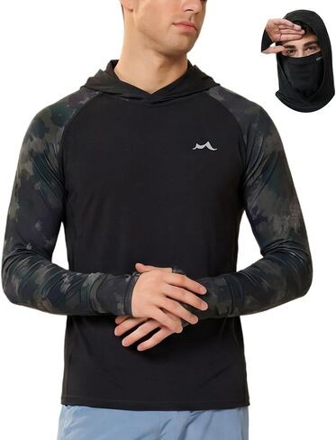 maamgic Men’s UPF 50+ Fishing Shirt Sun Hoodie with Detachable Face Mask, Long Sleeve UV Rash Guard in Saudi Arabia