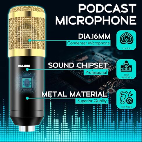 Podcast Equipment, Podcast Equipment Bundle with BM-800 Microphone & F998 Sound Card, Professional Voice-Over Equipment for Podcasting, Singing, Gaming, and Live Streaming YouTube Tiktok in Saudi Arabia