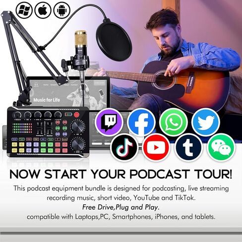 Podcast Equipment, Podcast Equipment Bundle with BM-800 Microphone & F998 Sound Card, Professional Voice-Over Equipment for Podcasting, Singing, Gaming, and Live Streaming YouTube Tiktok in Saudi Arabia
