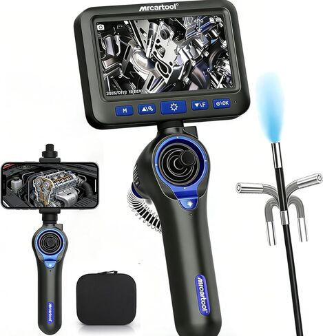 4-Way 360° Articulating Borescope with Light & Detachable Joystick, 5" HD Screen 6.2mm/0.24 in Slim Inspection Camera, 4.0Ft Semi-Rigid Cable for Automotive,HVAC,Mechanical in Kuwait