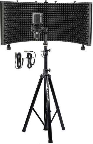 Rockville Recording Studio Bundle: Rockshield 3 Mic Isolation Shield, Sound Dampening Foam, Rcm Pro Condenser Microphone, Rves05 Tripod Stand, Adjustable Height, 3-Items in Saudi Arabia