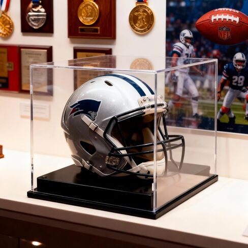 Football Helmet Display Case, Crystal Clear Acrylic Showcase with Stainless Steel Screw Feet, Helmet Case with Black Protection Holder Base, Self-Assembly Dust-Proof Helmet Case for Sports Memorabilia in Kuwait