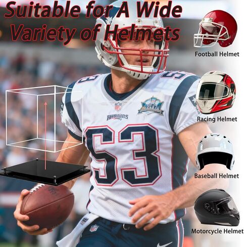 Football Helmet Display Case, Crystal Clear Acrylic Showcase with Stainless Steel Screw Feet, Helmet Case with Black Protection Holder Base, Self-Assembly Dust-Proof Helmet Case for Sports Memorabilia in Kuwait