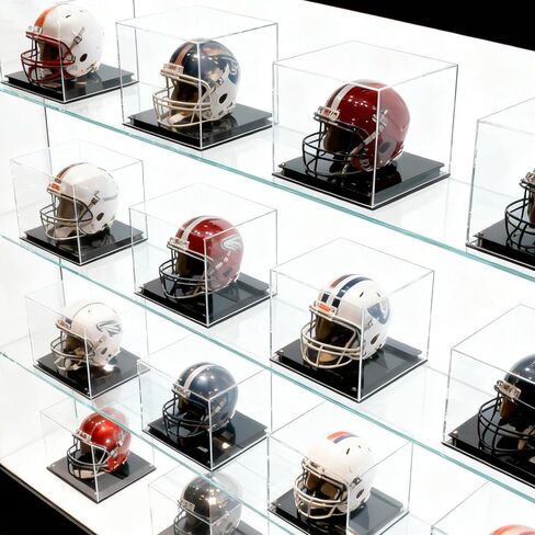 Football Helmet Display Case, Crystal Clear Acrylic Showcase with Stainless Steel Screw Feet, Helmet Case with Black Protection Holder Base, Self-Assembly Dust-Proof Helmet Case for Sports Memorabilia in Kuwait