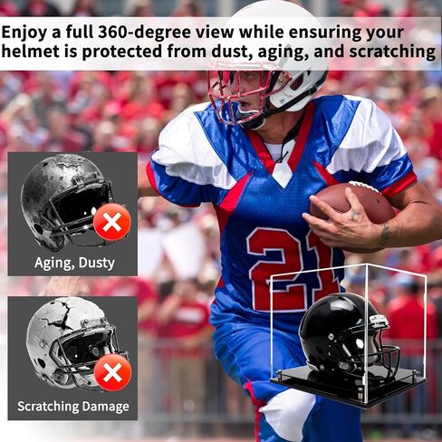Football Helmet Display Case, Crystal Clear Acrylic Showcase with Stainless Steel Screw Feet, Helmet Case with Black Protection Holder Base, Self-Assembly Dust-Proof Helmet Case for Sports Memorabilia in Kuwait
