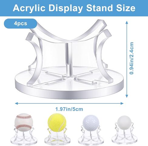 4 Pcs Acrylic Baseball Holder Display Case, Sport Ball Display Rack, Small Ball Stand Holder, Baseball Displays Stand, Suitable for Golf Softball, Tennis Balls Spheres, Clear in Saudi Arabia