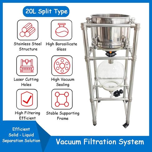 20L Split-Type Vacuum Filtration System, Vacuum Suction Filter, 304 Stainless Steel Buchner Funnel, Borosilicate Glass Flask, -0.098MPa Filtration Apparatus for Lab Solid - Liquid Separation in Kuwait