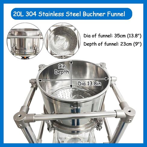 20L Split-Type Vacuum Filtration System, Vacuum Suction Filter, 304 Stainless Steel Buchner Funnel, Borosilicate Glass Flask, -0.098MPa Filtration Apparatus for Lab Solid - Liquid Separation in Kuwait